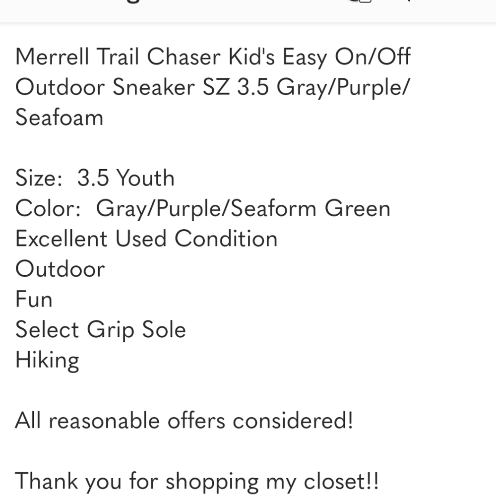 Merrell Trail Chaser Kid's Easy On/Off Outdoor Sneaker SZ 3.5 Gray/Purple/Seafoa - Picture 5 of 10